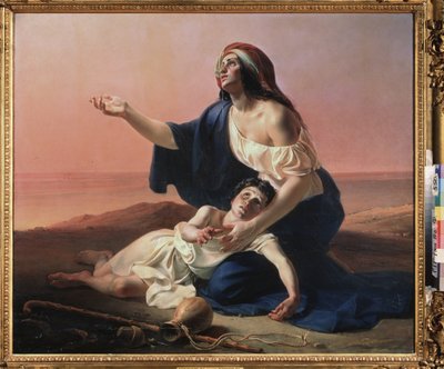 Hagar i Ismael na pustyni. (Egipski sługa Abrahama, z nieślubnym dzieckiem proroka, polował na pustyni, gdy woda się wyczerpie). Obraz Piotra Stiepanowicza Pietrowskiego (1814-1842), olej na płótnie autorstwa Pyotr Stepanovich Petrovsky