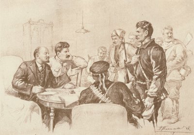 Przemówienie Lenina i Stalina do Czerwonej Gwardii w Smolnym, 1917, 1939. autorstwa Pyotr Vasilyev