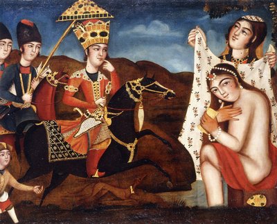 Khusraw Odkrywanie kąpieli Shirin, ok. 1930 r. 1840 autorstwa Qajar School