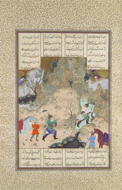 Ostatni pojedynek gawron: Gudarz kontra Piran, Folio 346r z Szahnamy..., ok. 1525-30. autorstwa Qasim ibn 