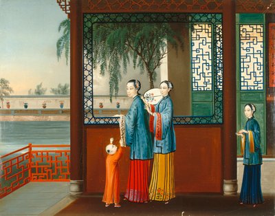 Wnętrze domu, ok. 1800 (olej na płótnie) autorstwa Qing Dynasty Chinese School