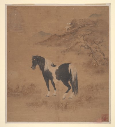 Koń i krajobraz (liść albumu; kolor na jedwabiu) autorstwa Qing Dynasty Chinese School