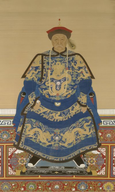 Portret Oboi (ok. 1610-1669), regenta za panowania cesarza Kangxi (tusz i kolor na jedwabiu) autorstwa Qing Dynasty Chinese School