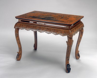 Stół, okres Kangxi (1662-1722) (lakierowane drewno i tkanina konopna) (patrz także 272134) autorstwa Qing Dynasty Chinese School