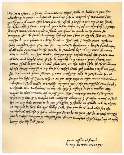 List królowej Marii I do Lorda Seymour z Sudeley, 4 czerwca 1547. autorstwa Queen Mary I
