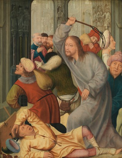 Cristo expulsando os cambistas do templo (óleo sobre painel) polonês autorstwa Quentin Massys or Matsys