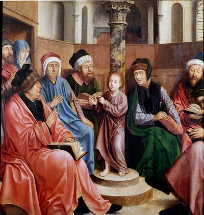 Jezus wśród lekarzy Obraz Quentina Metsysa (1466-1530) (ec.flam.) Lizbona, Museo di Arte Antica autorstwa Quentin Massys or Metsys