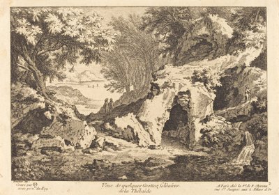 Widok na samotne jaskinie Thebaide autorstwa Quentin Pierre Chedel after François Boucher