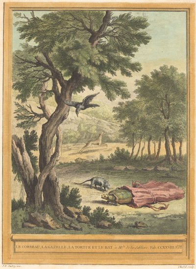 Wrona, Gazela, Żółw i Szczur (Wrona, Gazela, Żółw i autorstwa Quentin Pierre Chedel after Jean Baptiste Oudry