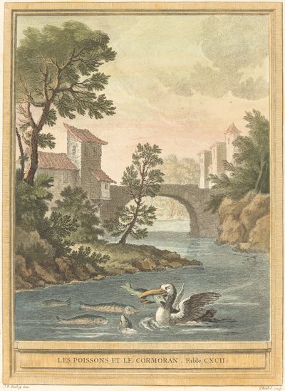 Ryba i Kormoran autorstwa Quentin Pierre Chedel after Jean Baptiste Oudry