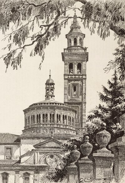 Sanktuarium Beaty Vergine dei Miracoli, Saronno, Włochy, rycina z rysunku Quinto Cenniego, z L