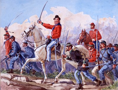 Risorgimento: wojska Giuseppe Garibaldiego (1807-1882) maszerujące na Rzym. Akwarela Quinto Cenni 1892 autorstwa Quinto Cenni