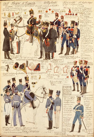 Mundury Artylerii Królestwa Francji, autorstwa Quinto Cenni, kolorowa tablica autorstwa Quinto Cenni