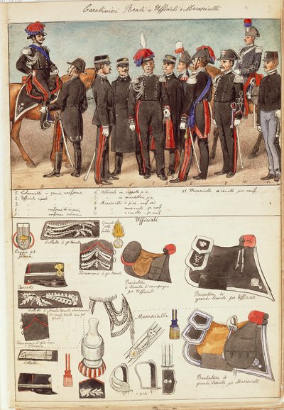 Mundury Royal Carabinieri, oficerów i podoficerów Królestwa Włoch, kolorowa tablica autorstwa Quinto Cenni autorstwa Quinto Cenni