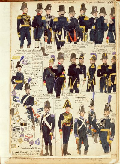 Mundury armii piemonckiej z 1814 roku. Tabliczka barwna autorstwa Cenni Quinto autorstwa Quinto Cenni