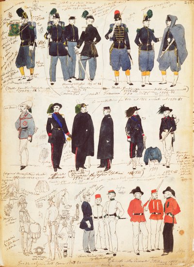 Różne włoskie mundury w powszechnym użyciu w latach 1847-1870 przez Quinto Cenni, kolorowa płyta autorstwa Quinto Cenni