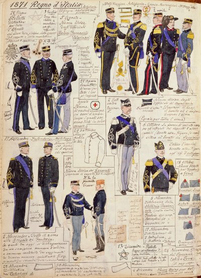Różne mundury Królestwa Włoch autorstwa Quinto Cenni, kolorowa płyta autorstwa Quinto Cenni