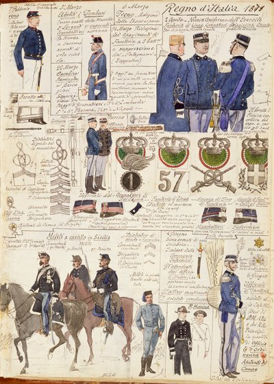 Różne mundury Królestwa Włoch autorstwa Quinto Cenni, kolorowa płyta autorstwa Quinto Cenni