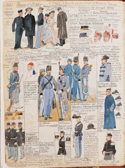 Różne mundury Królestwa Włoch autorstwa Quinto Cenni, kolorowa płyta autorstwa Quinto Cenni