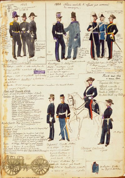 Różne mundury Królestwa Sardynii, autorstwa Quinto Cenni, kolorowa tablica autorstwa Quinto Cenni