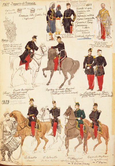 Różne mundury Królestwa Francji, autorstwa Quinto Cenni, kolorowa tablica autorstwa Quinto Cenni
