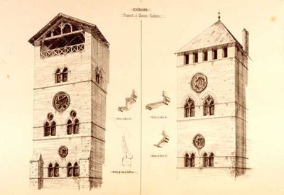 Fragmenty rezydencji magnackich, Cahors, Francja, z „Przykładów architektury miejskiej, handlowej i ulicznej Francji i Włoch od XII do XV wieku”, wyd. przez W.Mackenzie autorstwa R. Anderson