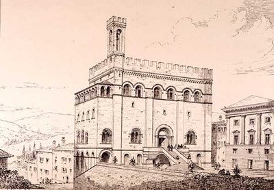 Palazzo del Comune, Gubbio, Włochy, z „Przykłady architektury miejskiej, handlowej i ulicznej Francji i Włoch od XII do XV wieku” wyd. przez W.Mackenzie autorstwa R. Anderson