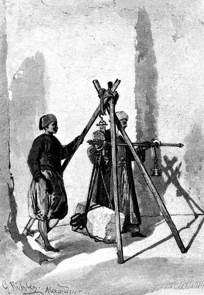 Ważenie bloków kamiennych, Egipt, 1880 autorstwa R. Brandamour