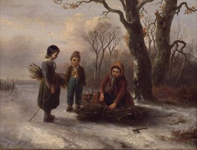 Dzienniki zbierające dzieci, ok.1884 (panel) autorstwa R. Favelle