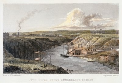 The Wear nad Sunderland Iron Bridge, c1829. autorstwa R Francis