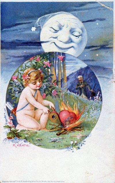 Pocztówka z zestawu Chore Serca, ok. 1900 r. 1900 (kolorowe grawerowanie) autorstwa R. Kratki