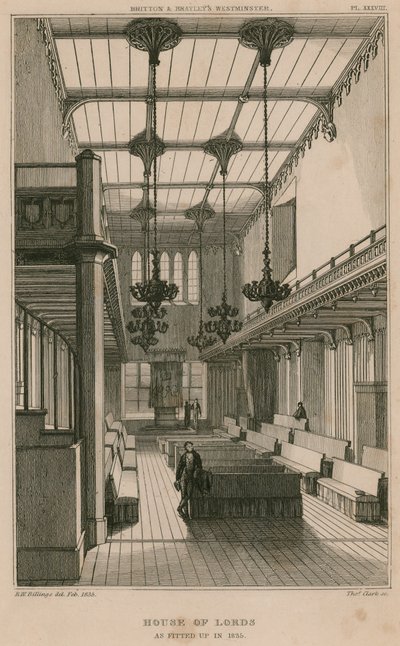 House of Lords, Westminster, Londyn, zgodnie z wyposażeniem w 1835 r. autorstwa R. W. Billings