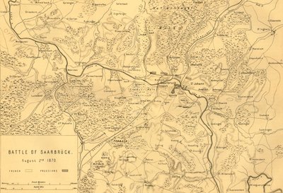 Mapa bitwy pod Saarbrücken, 2 sierpnia 1870 r., ok. 1872 r. autorstwa R. Walker