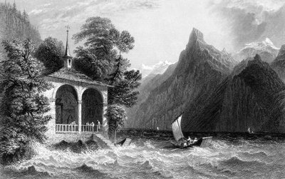 Kaplica Tells, Jezioro Uri, Szwajcaria, 1836. autorstwa R. Wallis