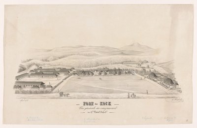 Widok na Fort de Kock Fort de Kock / Vue générale du campemente / du 17de Batail.on Infant.rie (tytuł na obiekcie) autorstwa R. Walthert (signed by artist)