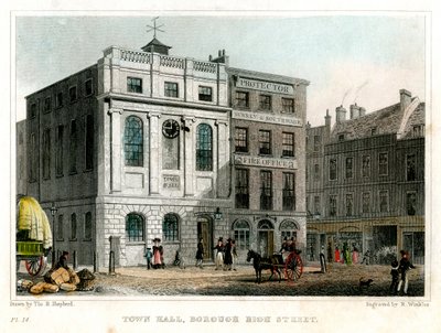 Ratusz, Borough High Street, Southwark, Londyn, 1830 r. autorstwa R. Winkles