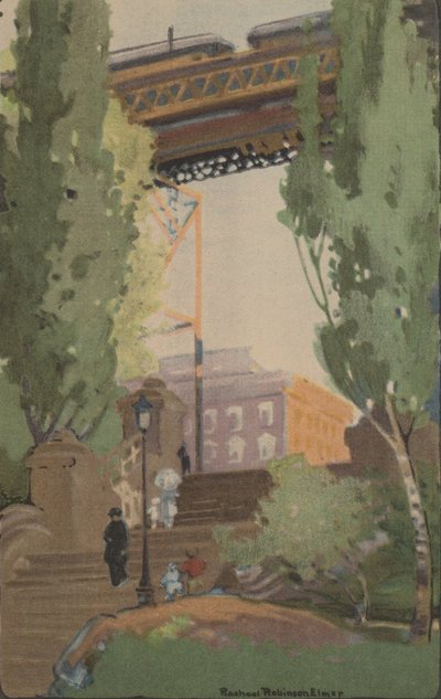 Podwyższona linia kolejowa przy 110th Street, 1914. autorstwa Rachael Robinson Elmer