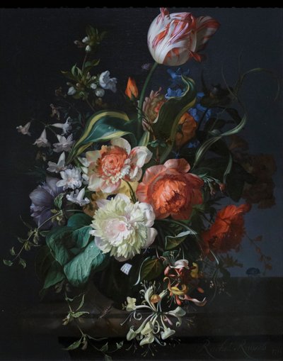 Kwiaty w szklanym wazonie z tulipanem autorstwa Rachel Ruysch