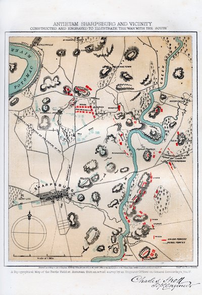 Mapa Antietam, Sharpsburg i okolice, Maryland, 1862 1862-1867. autorstwa Rae Smith