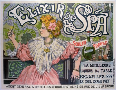 Plakat reklamujący belgijski likier „Elixir de Spa”. autorstwa Raff (1861 1952)