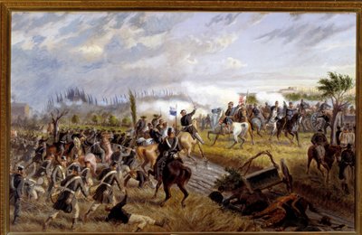 Risorgimento: „” Bitwa pod San Martino”” Odcinek bitwy pod Solferino 24/06/1859 (Widok bitwy pod San Martino 24 czerwca 1859) Obraz Raffaele Pontremoli (1832-1905) 1897 Dim 136x86 cm Asti , Pinacoteca Civica autorstwa Raffaele Pontremoli