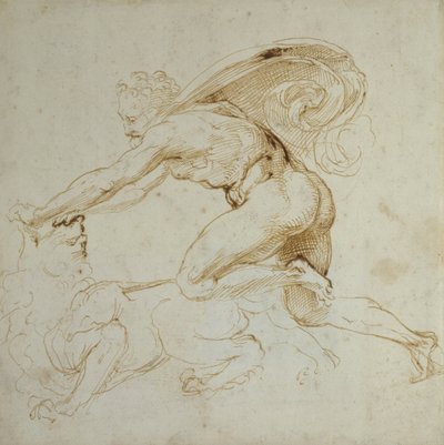 Herkules obezwładniający Lwa (pióro i brązowy atrament na białym papierze) autorstwa Raffaello Sanzio Raphael