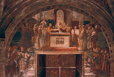 Usprawiedliwienie Leona III, 1514 autorstwa Raffaello Sanzio Raphael