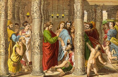 Piotr i Jan uzdrawiają bezsilnego człowieka (chromolitho) autorstwa Raffaello Sanzio Raphael