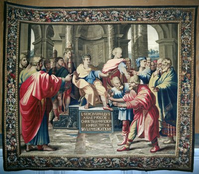 Gobelin przedstawiający Dzieje Apostolskie. Oślepienie Elimas, tkane w warsztacie Beauvais pod kierunkiem Philippe
