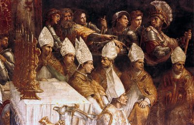 Detal koronacji Karola Wielkiego, ok. 1514 r autorstwa Raffaello Sanzio Raphael