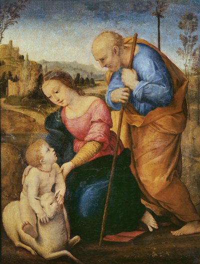 Święta Rodzina z Barankiem (olej na drewnie) autorstwa Raffaello Sanzio Raphael