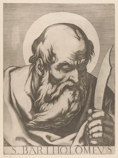 św. Bartłomieja S. Bartłomiej (tytuł na obiekcie) Chrystus, Maryja i Dwunastu Apostołów (tytuł serii) Il sacrato collegio apostolico (tytuł serii) autorstwa Raffaello Schiaminossi
