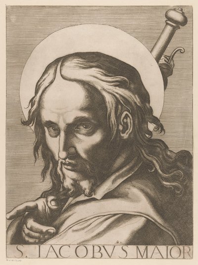 Św. Jakub z Meerdere Św. Jakub Większy (tytuł na obiekcie) Chrystus, Maryja en de twaalf apostelen (tytuł serii) Święte Kolegium Apostolskie (tytuł serii) autorstwa Raffaello Schiaminossi