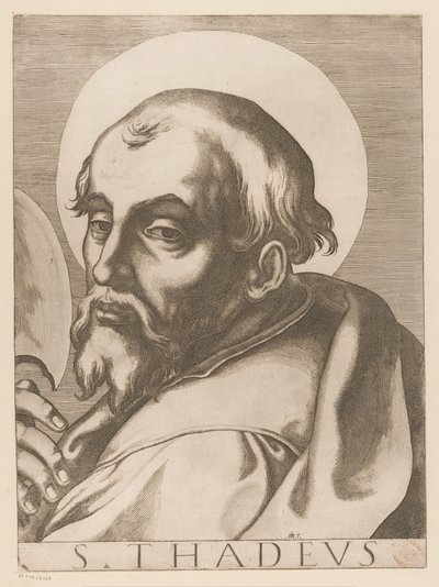 Heilige Judas Taddeus Św. Tadeusz (tytuł na obiekcie) Chrystus, Maryja en de twaalf apostelen (tytuł serii) Święte Kolegium Apostolskie (tytuł serii) autorstwa Raffaello Schiaminossi